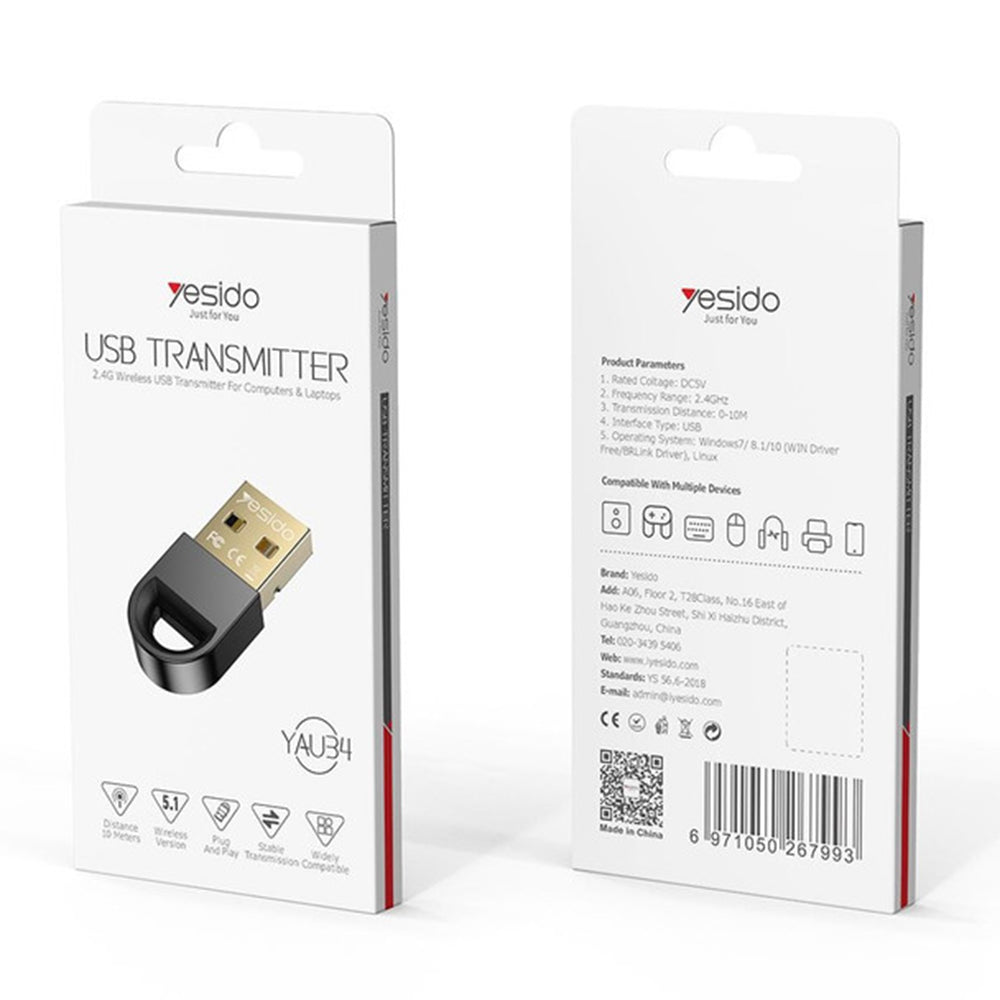 Adaptador Bluetooth USB Yesido YAU34, Preto