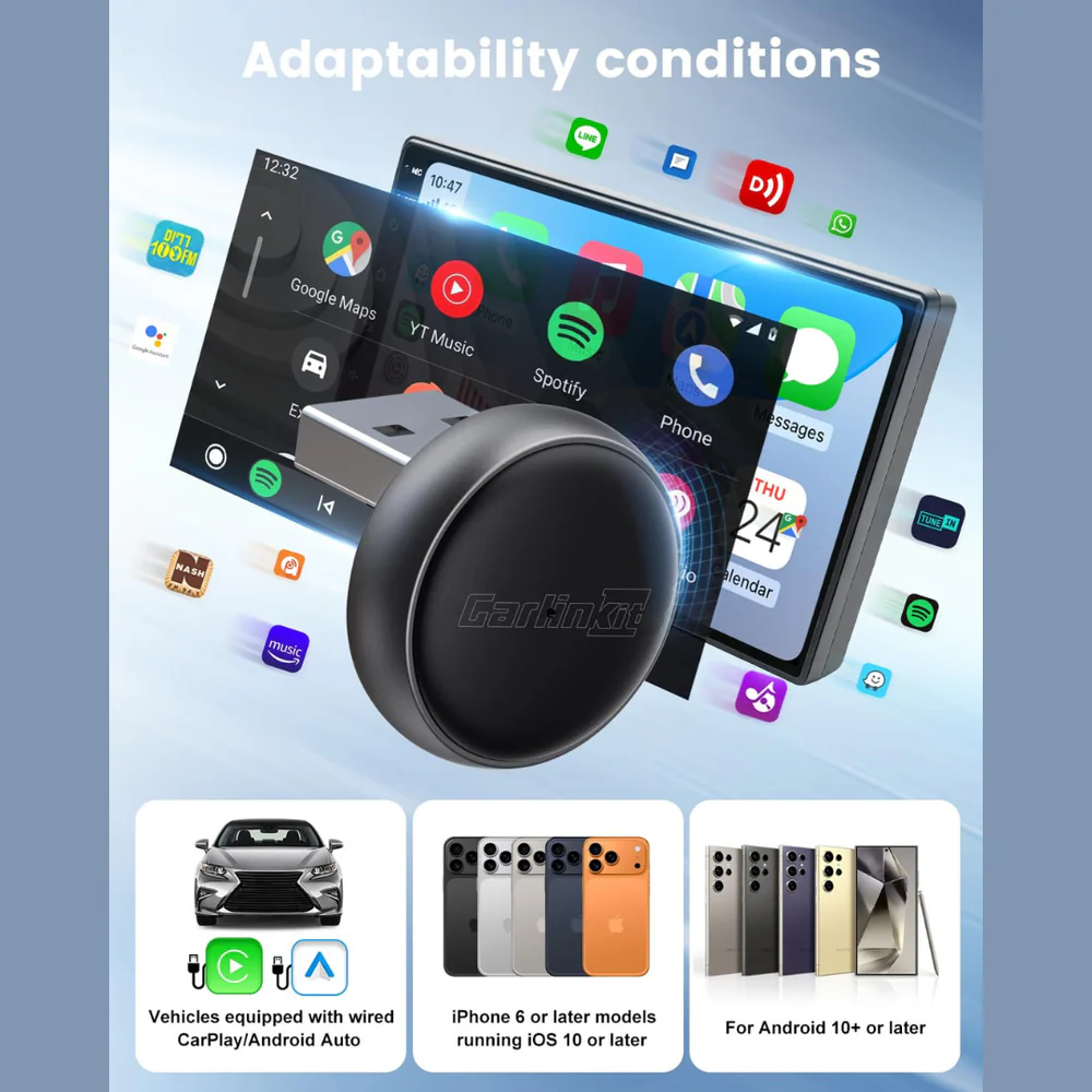 Adaptador Carplay / Android Auto Wireless Carlinkit Mini Ultra3 para Apple iPhone / Série Android