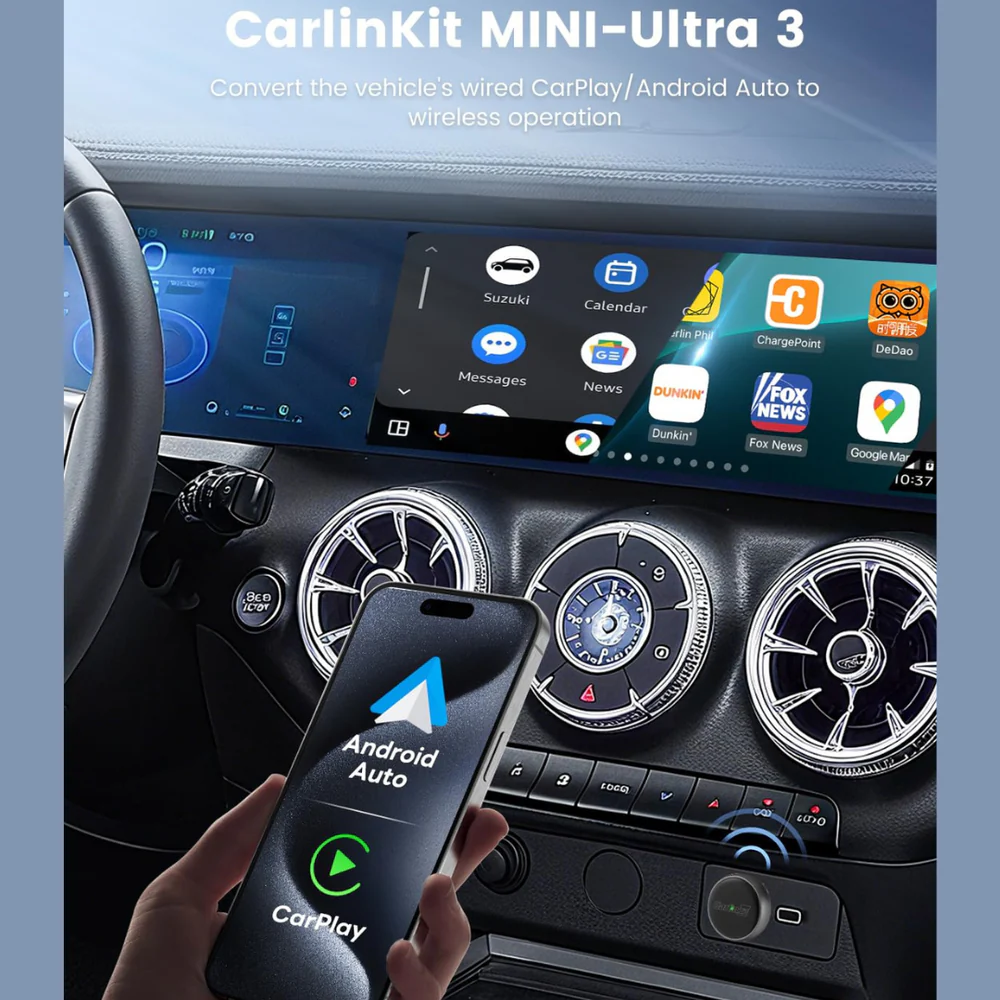 Adaptador Carplay / Android Auto Wireless Carlinkit Mini Ultra3 para Apple iPhone / Série Android