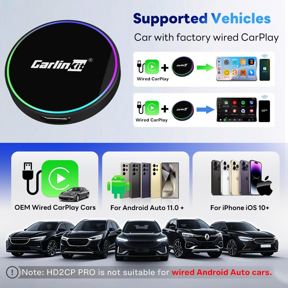 Adaptador Carplay / Android Auto Wireless Carlinkit HD2CP Pro para Apple iPhone / Série Android