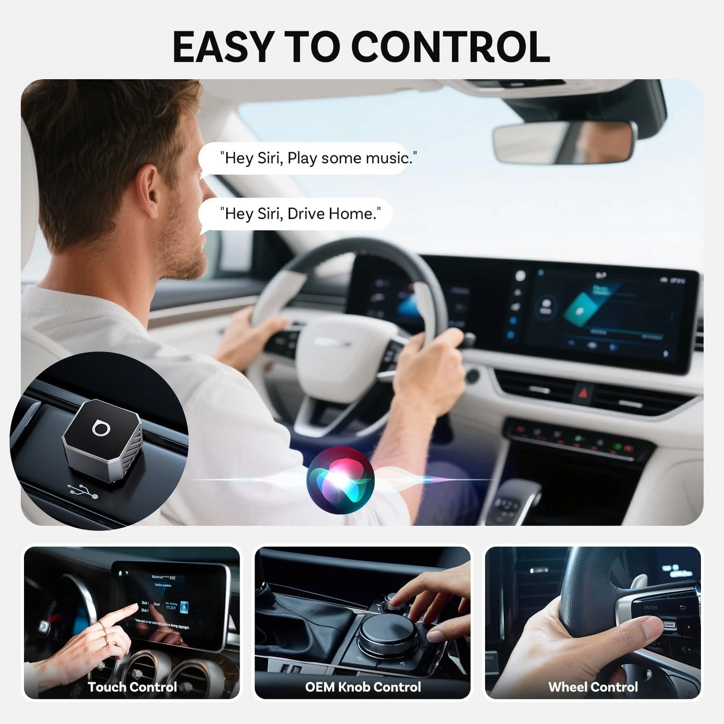 Adaptador Carplay / Android Auto Wireless Ottocast Mini Cube Style C para Apple iPhone / Android Series CP88-T3