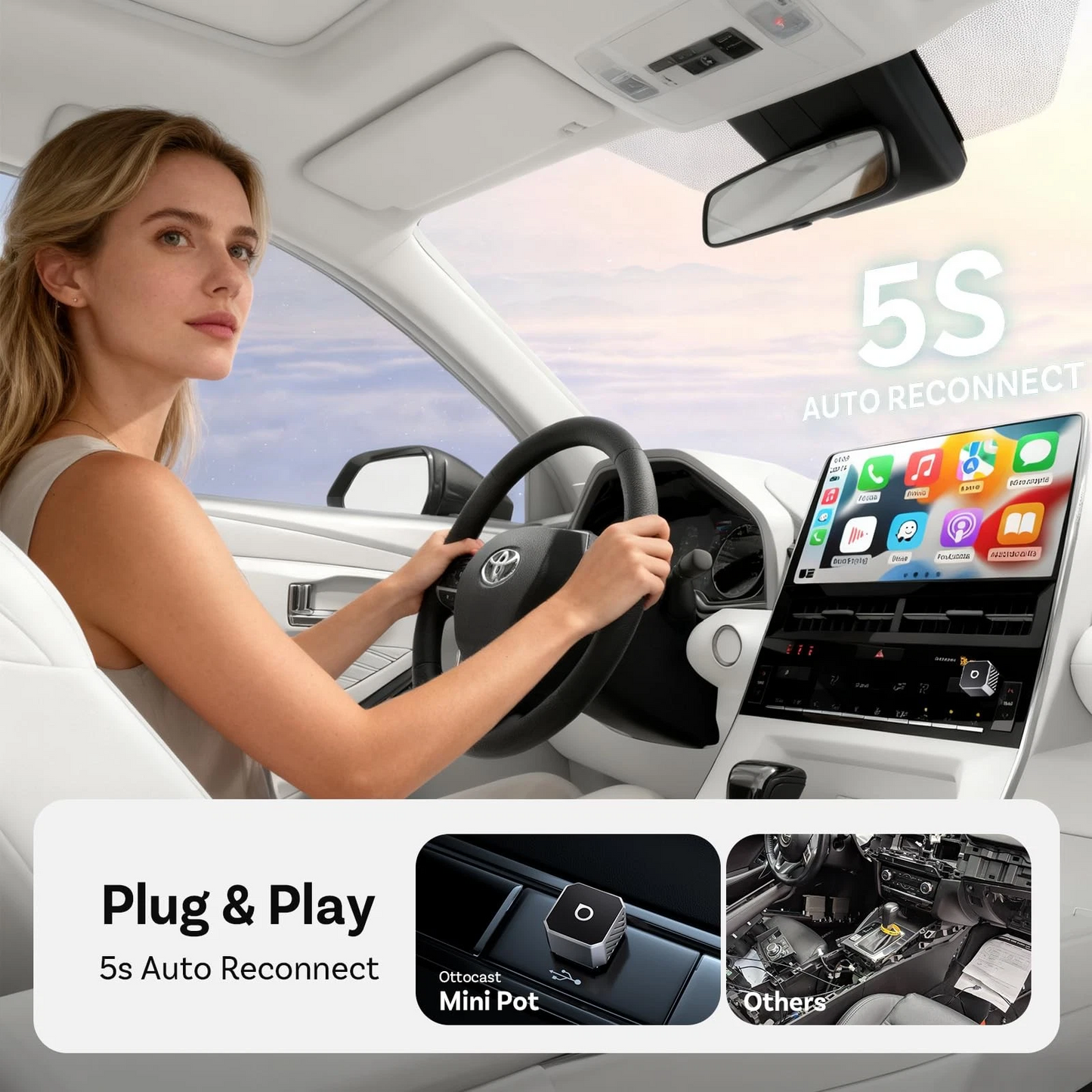 Adaptador Carplay / Android Auto Wireless Ottocast Mini Cube Style C para Apple iPhone / Android Series CP88-T3