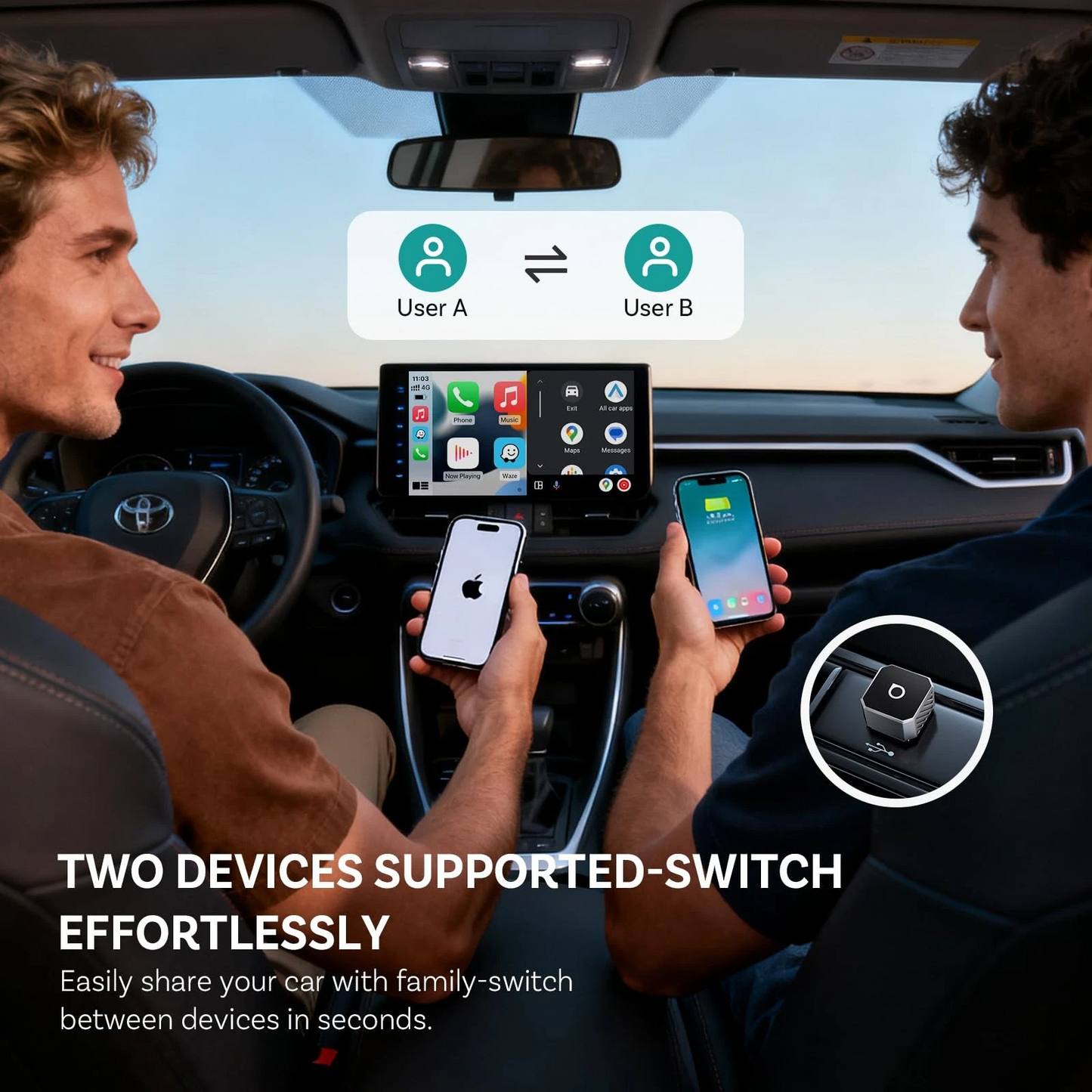 Adaptador Carplay / Android Auto Wireless Ottocast Mini Cube Style C para Apple iPhone / Android Series CP88-T3