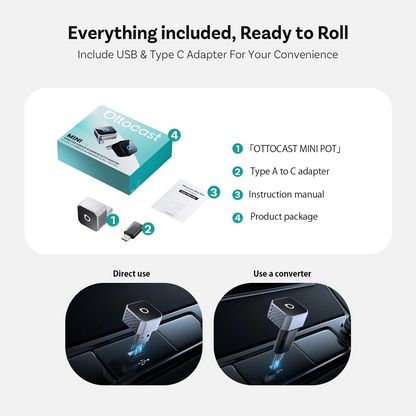 Adaptador Carplay / Android Auto Wireless Ottocast Mini Cube Style C para Apple iPhone / Android Series CP88-T3