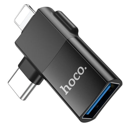 Adaptador OTG USB-C / Lightning - USB-A HOCO UA17, Preto