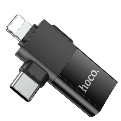 Adaptador OTG USB-C / Lightning - USB-A HOCO UA17, Preto