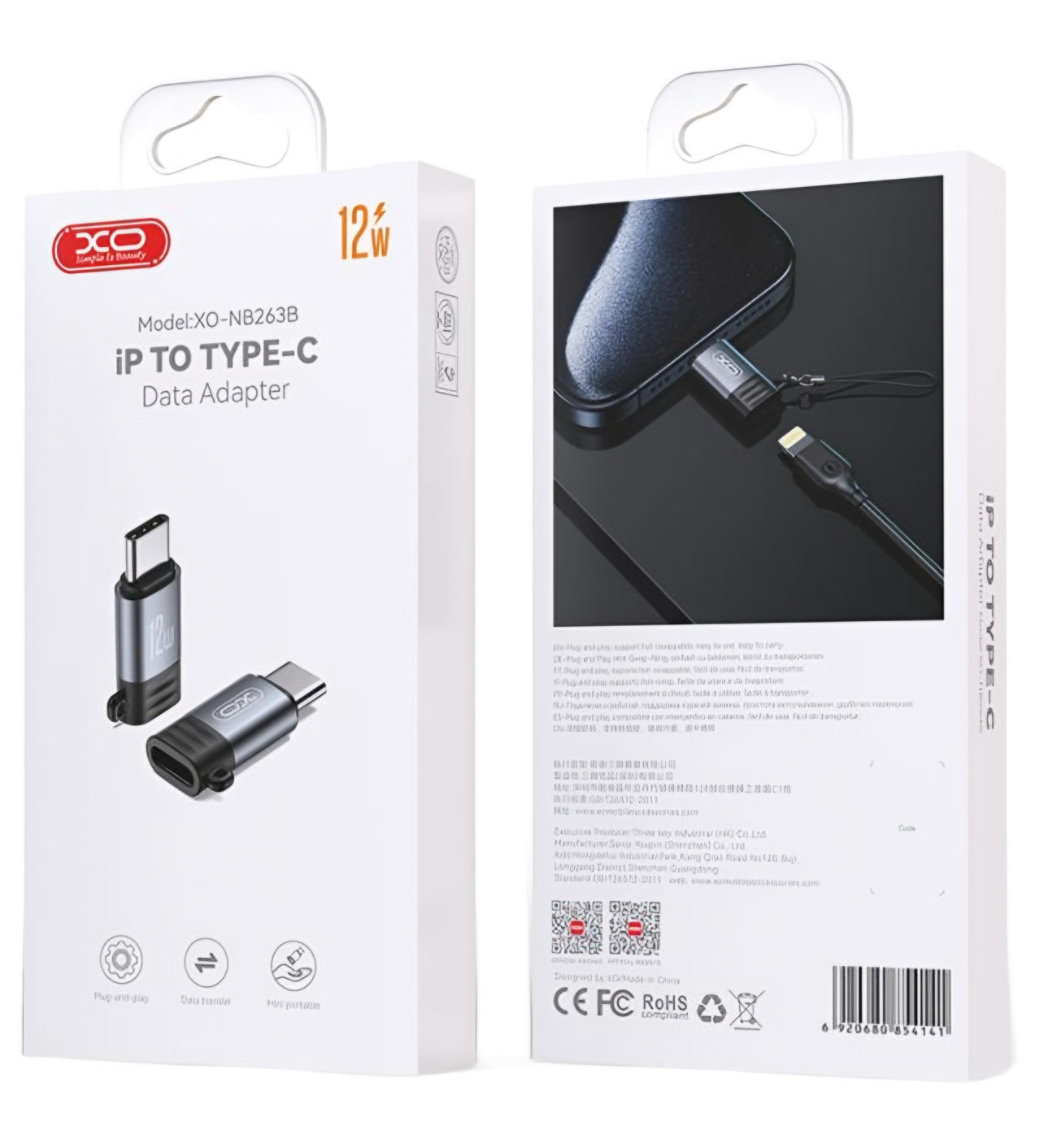 Adaptador de Dados e Carregamento Lightning - USB-C XO Design NB263B, Preto
