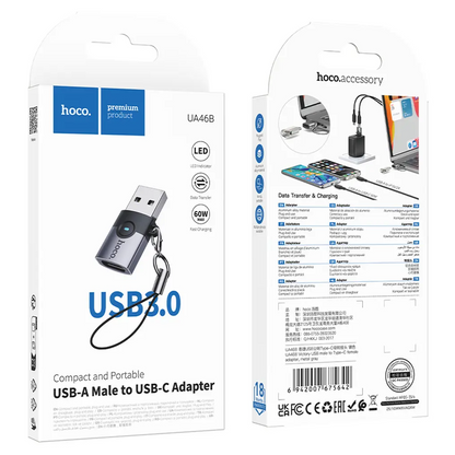 Adaptador de Dados e Carregamento USB-C - USB-A HOCO UA46B, Cinzento