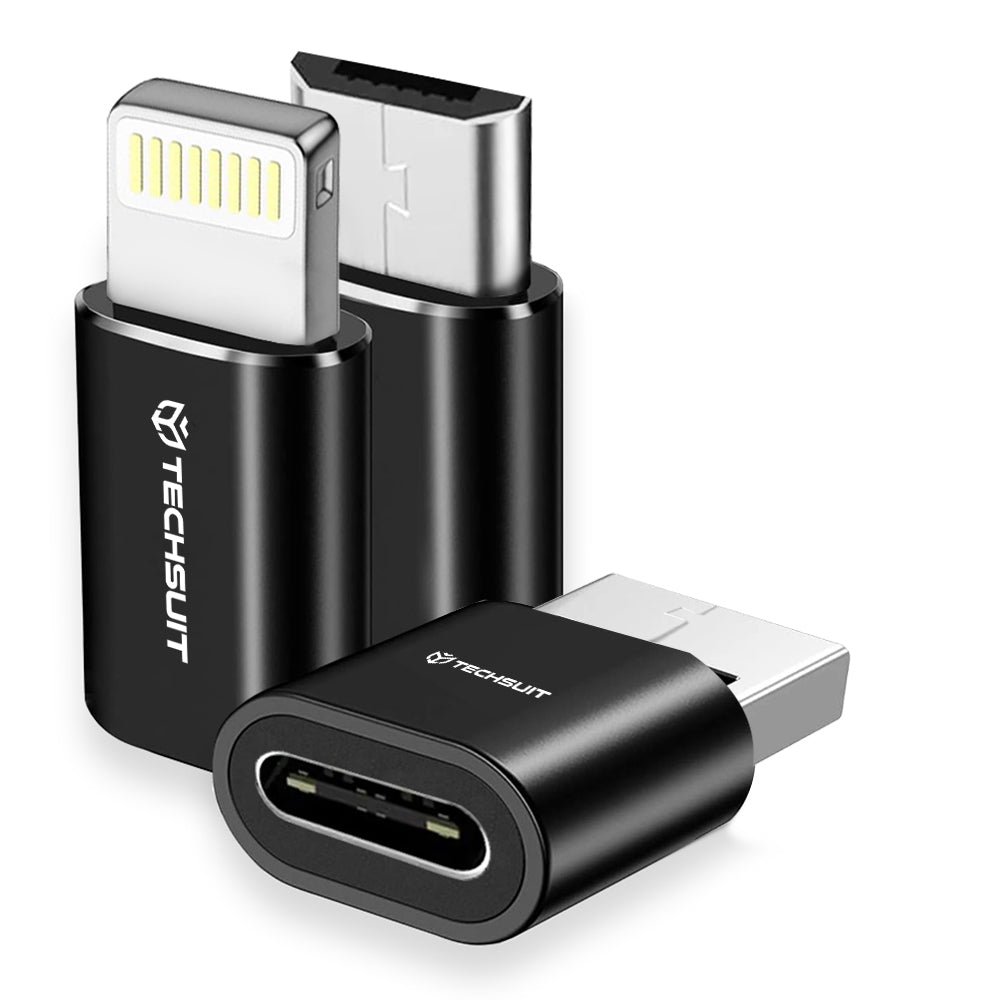 Adaptador de Dados e Carregamento USB-C - Lightning / microUSB / USB-A Techsuit A19 TriFlashX 3in1, Preto