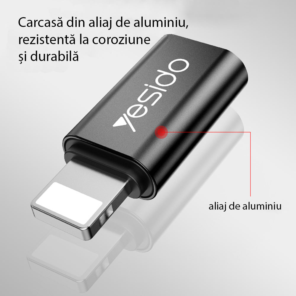 Adaptador de Dados e Carregamento USB-C - Lightning Yesido GS03, Preto