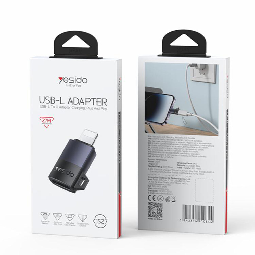 Adaptador de Dados e Carregamento USB-C - Lightning Yesido GS27, Cinzento