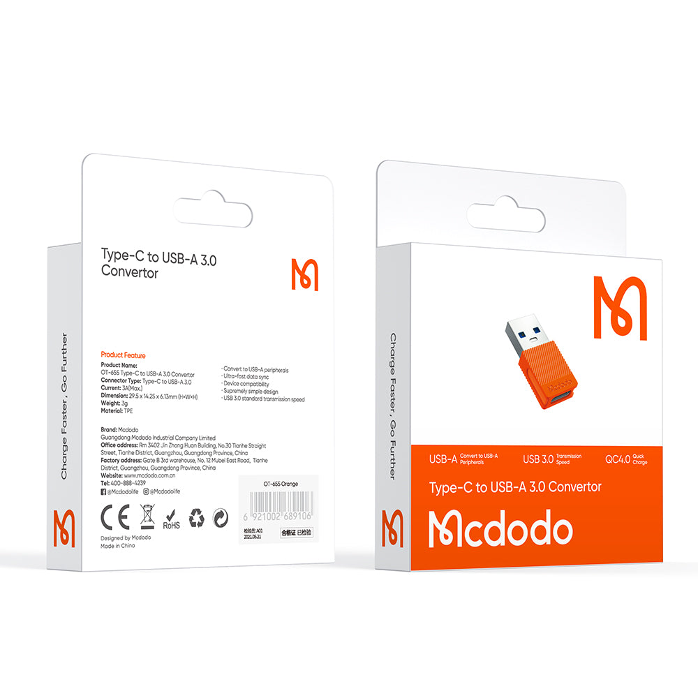 Adaptador de Dados e Carregamento USB-C - USB-A McDodo OT-6550, Laranja