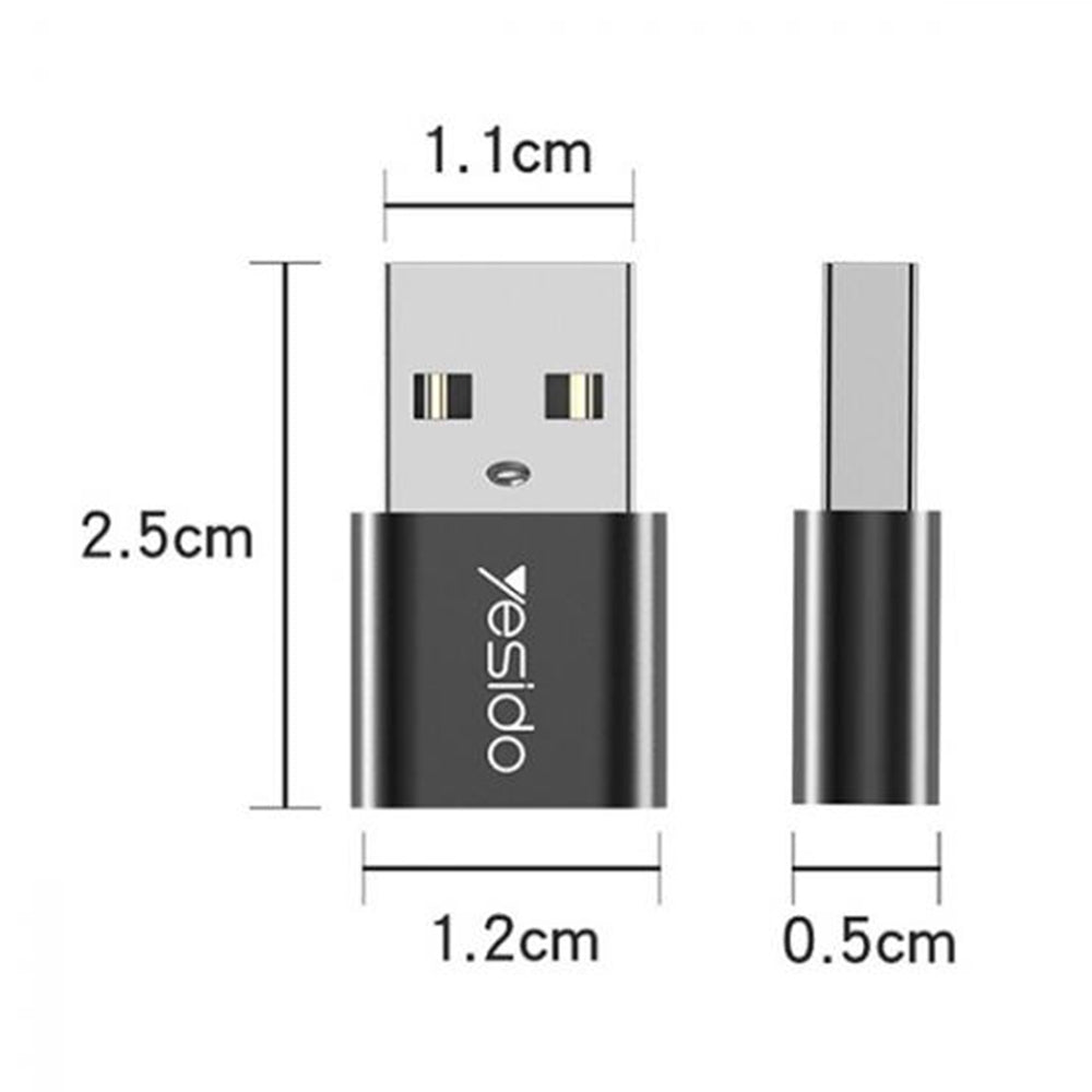 Adaptador de Dados e Carregamento USB-C - USB-A Yesido GS09, Preto