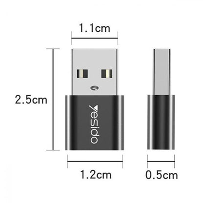 Adaptador de Dados e Carregamento USB-C - USB-A Yesido GS09, Preto