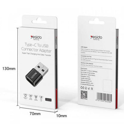 Adaptador de Dados e Carregamento USB-C - USB-A Yesido GS09, Preto