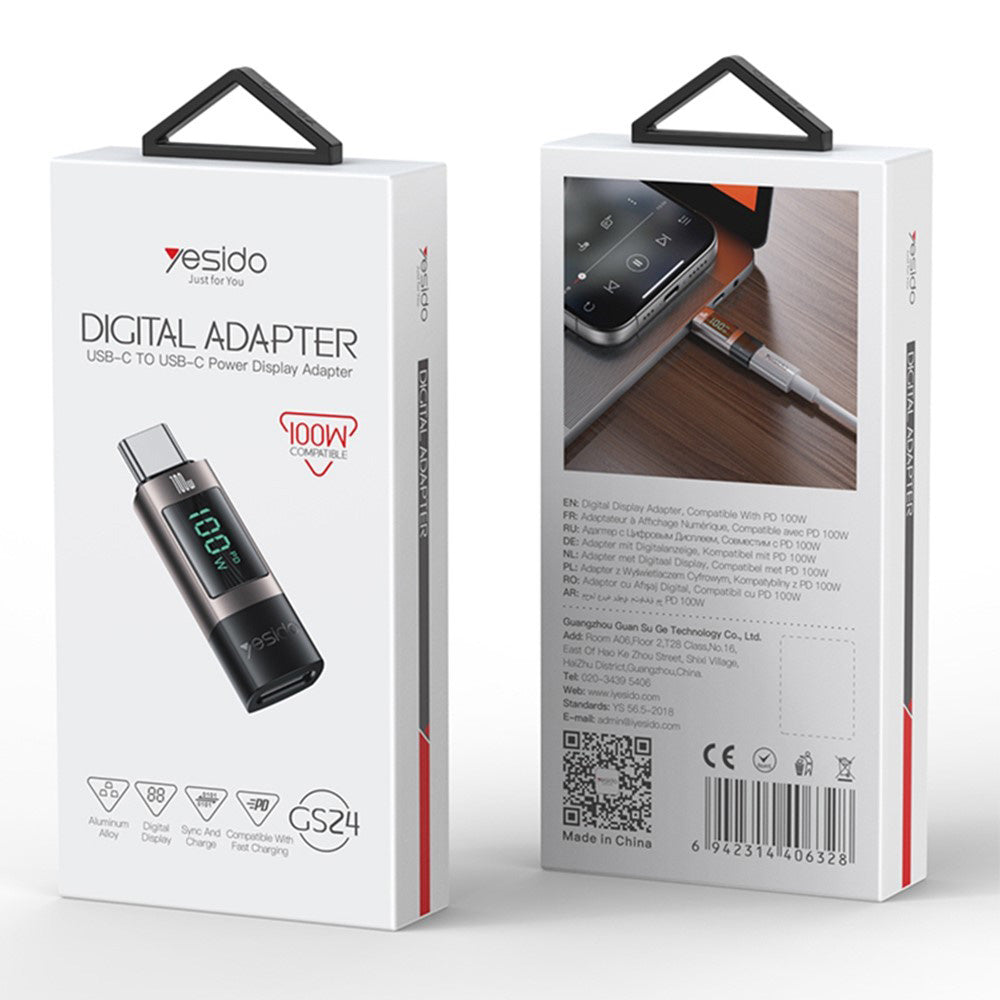 Adaptador de Dados e Carregamento USB-C - USB-C Yesido GS24 Display, Cinzento