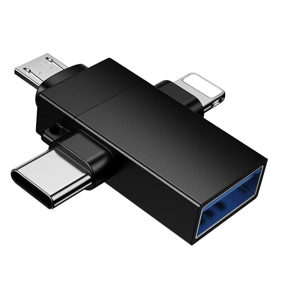 Adaptador OTG Lightning / microUSB / USB-C - USB-A Borofone BV26D, Preto