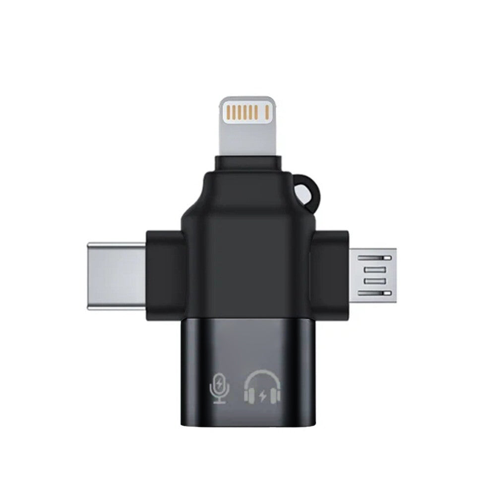 Adaptador OTG Lightning / microUSB / USB-C - USB-A Techsuit A17 SoundVoltX, Preto