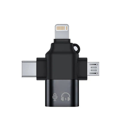 Adaptador OTG Lightning / microUSB / USB-C - USB-A Techsuit A17 SoundVoltX, Preto