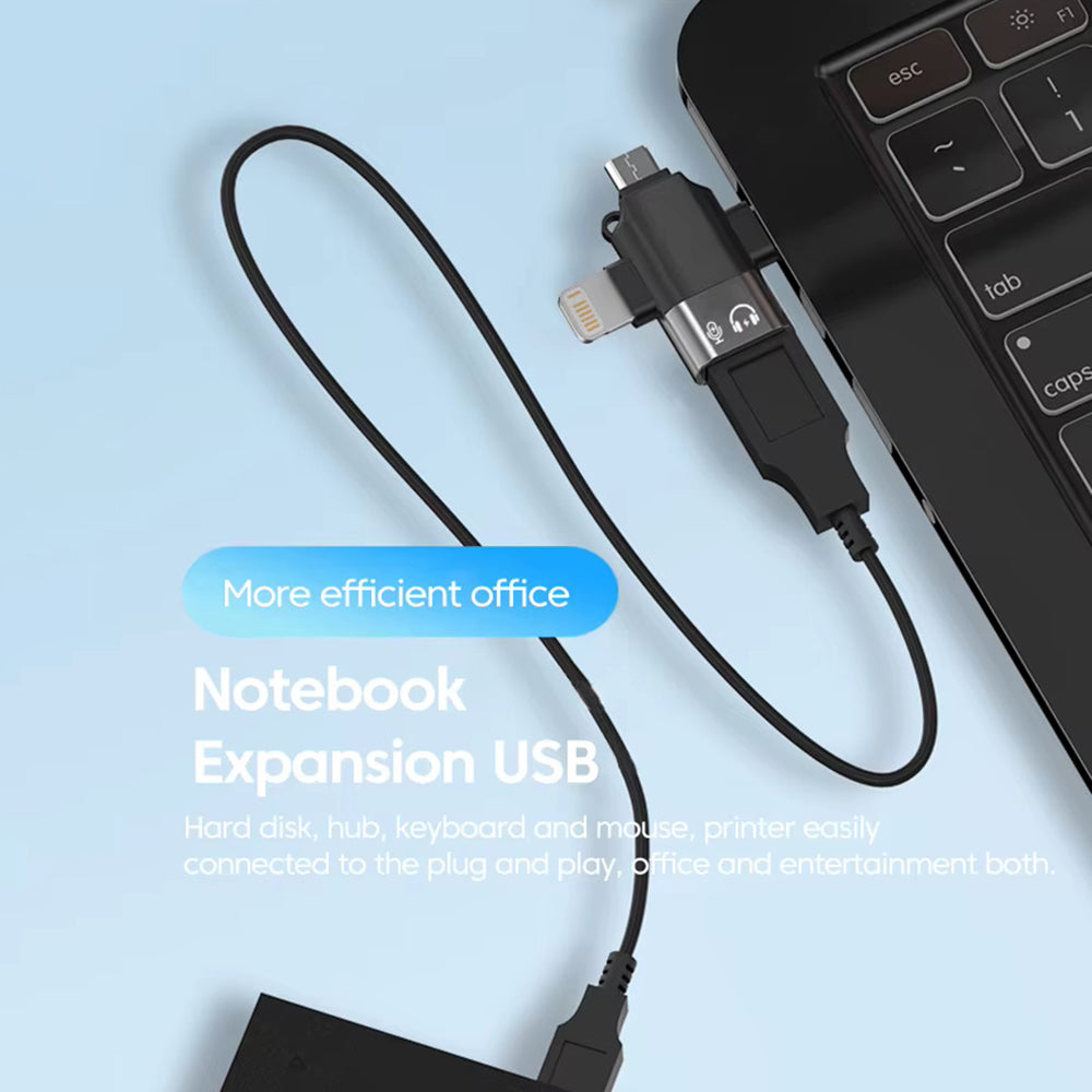 Adaptador OTG Lightning / microUSB / USB-C - USB-A Techsuit A17 SoundVoltX, Preto