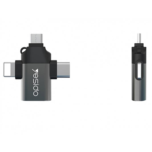 Adaptador OTG Lightning / microUSB / USB-C - USB-A Yesido GS15, Preto