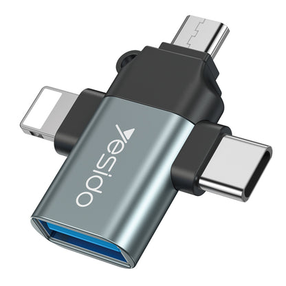 Adaptador OTG Lightning / microUSB / USB-C - USB-A Yesido GS15, Preto