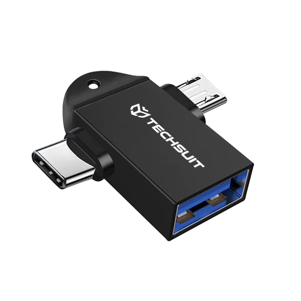 Adaptador OTG microUSB / USB-C - USB-A Techsuit A16 TwoVoltX, Preto
