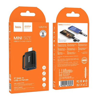 Adaptador OTG Lightning - USB-A HOCO UA31A, Preto