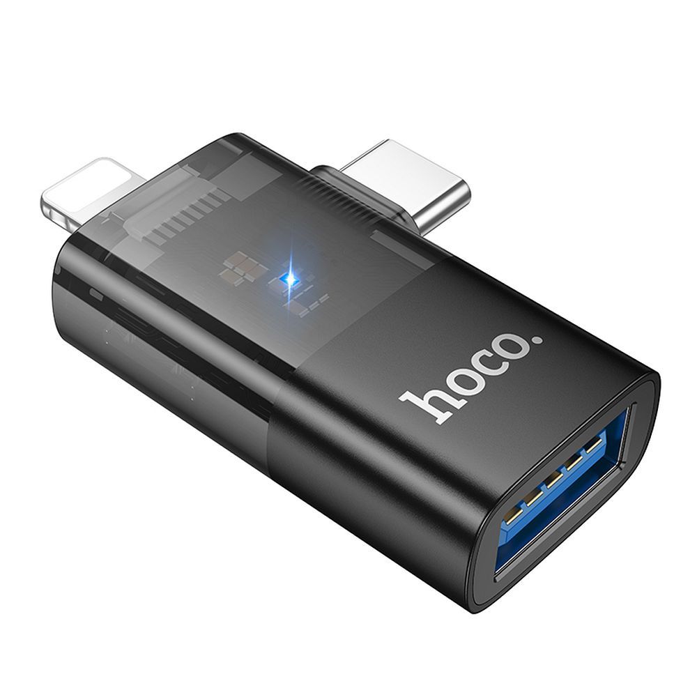 Adaptador OTG Lightning / USB-C - USB-A HOCO UA36E, Preto