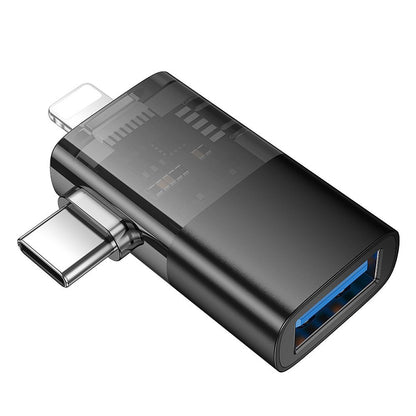 Adaptador OTG Lightning / USB-C - USB-A HOCO UA36E, Preto