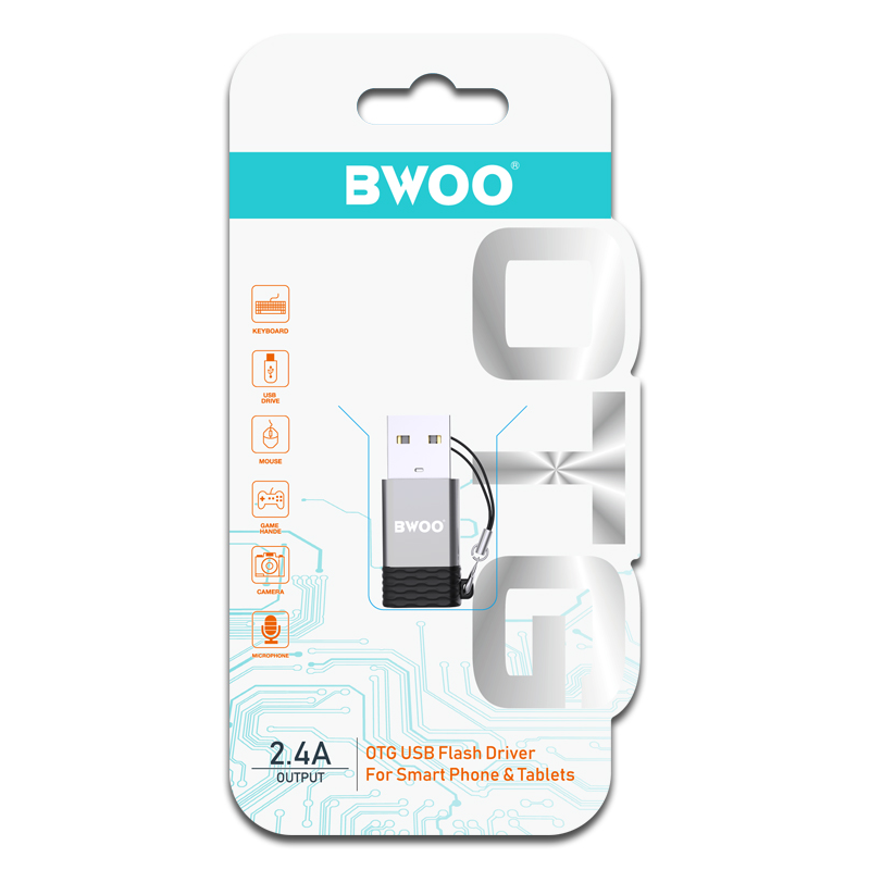 Adaptador de Dados e Carregamento USB-C - USB-A BWOO BZ-38, Cinzento