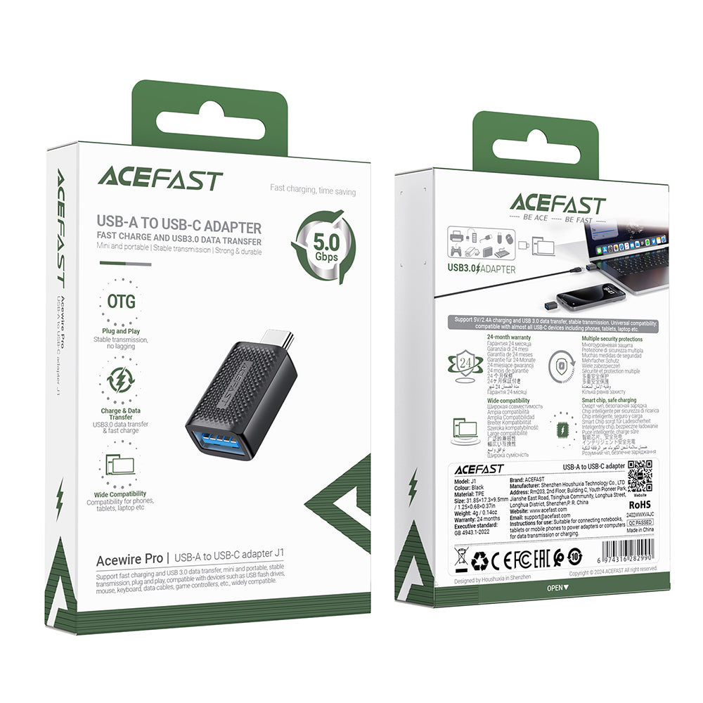 Adaptador OTG USB-C - USB-A Acefast J1, Preto