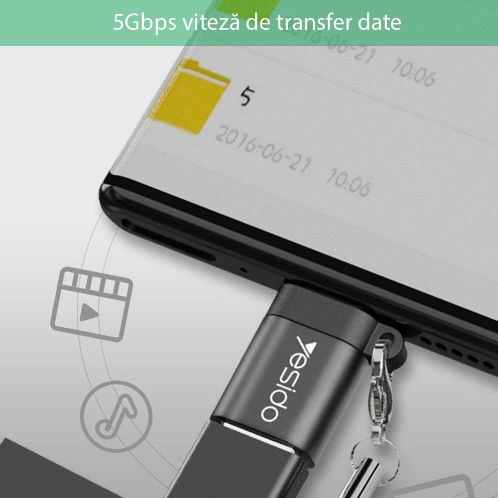 Adaptador OTG USB-C - USB-A Yesido GS06, Preto