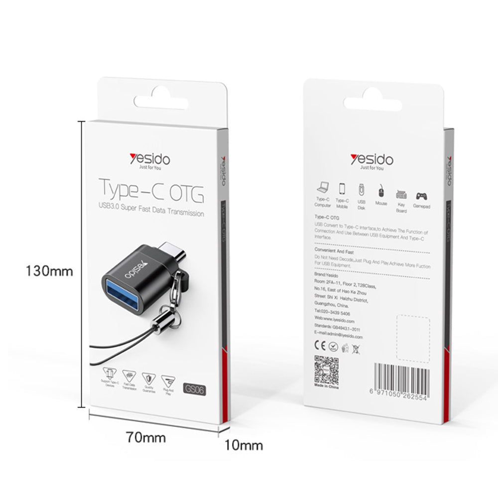 Adaptador OTG USB-C - USB-A Yesido GS06, Preto