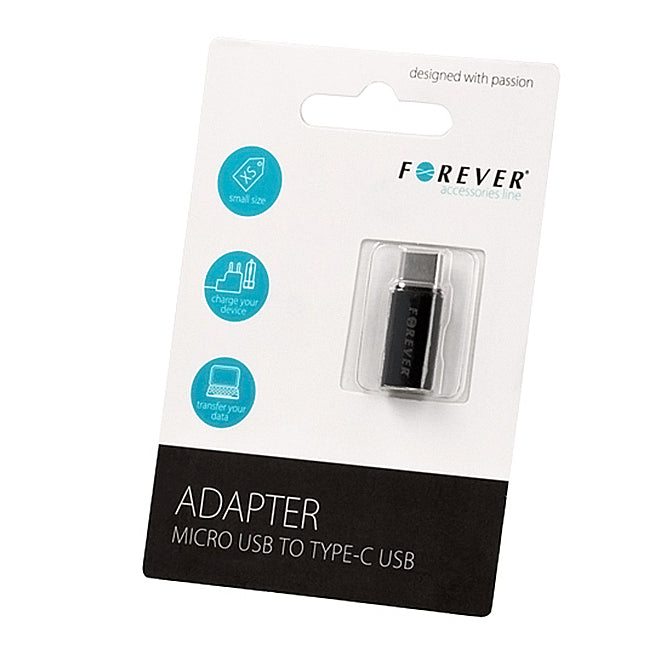 Data and Charging Adapter microUSB - USB-C Forever, Black