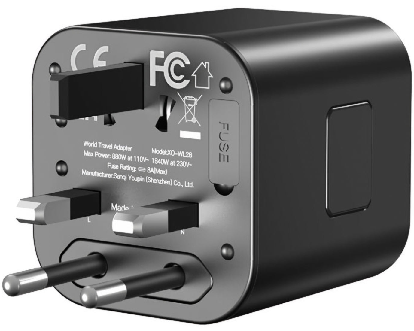 Adaptador de Rede XO Design WL28 Travel US / UK / AU / CN / EU, Preto