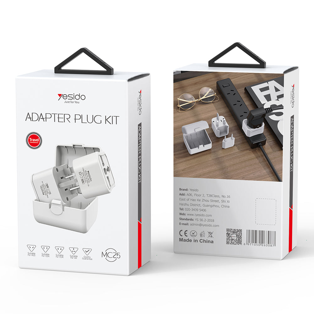 Adaptador de Rede Yesido MC25 Travel CN/ US / EU / UK, Branco