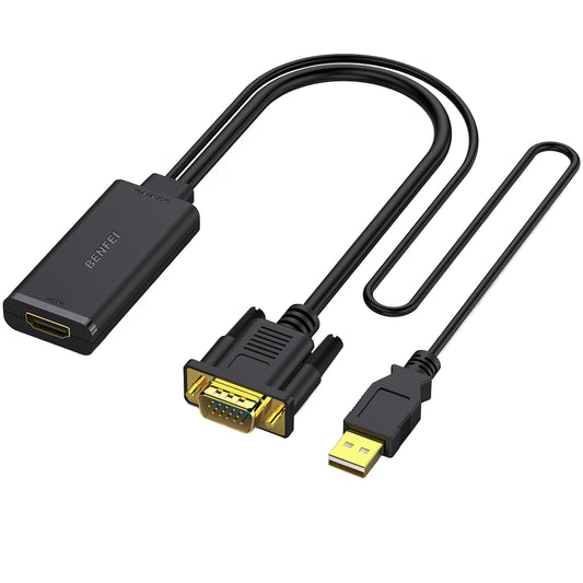 Adaptador de Vídeo Benfei, VGA / USB-A - HDMI, 1080P, Preto