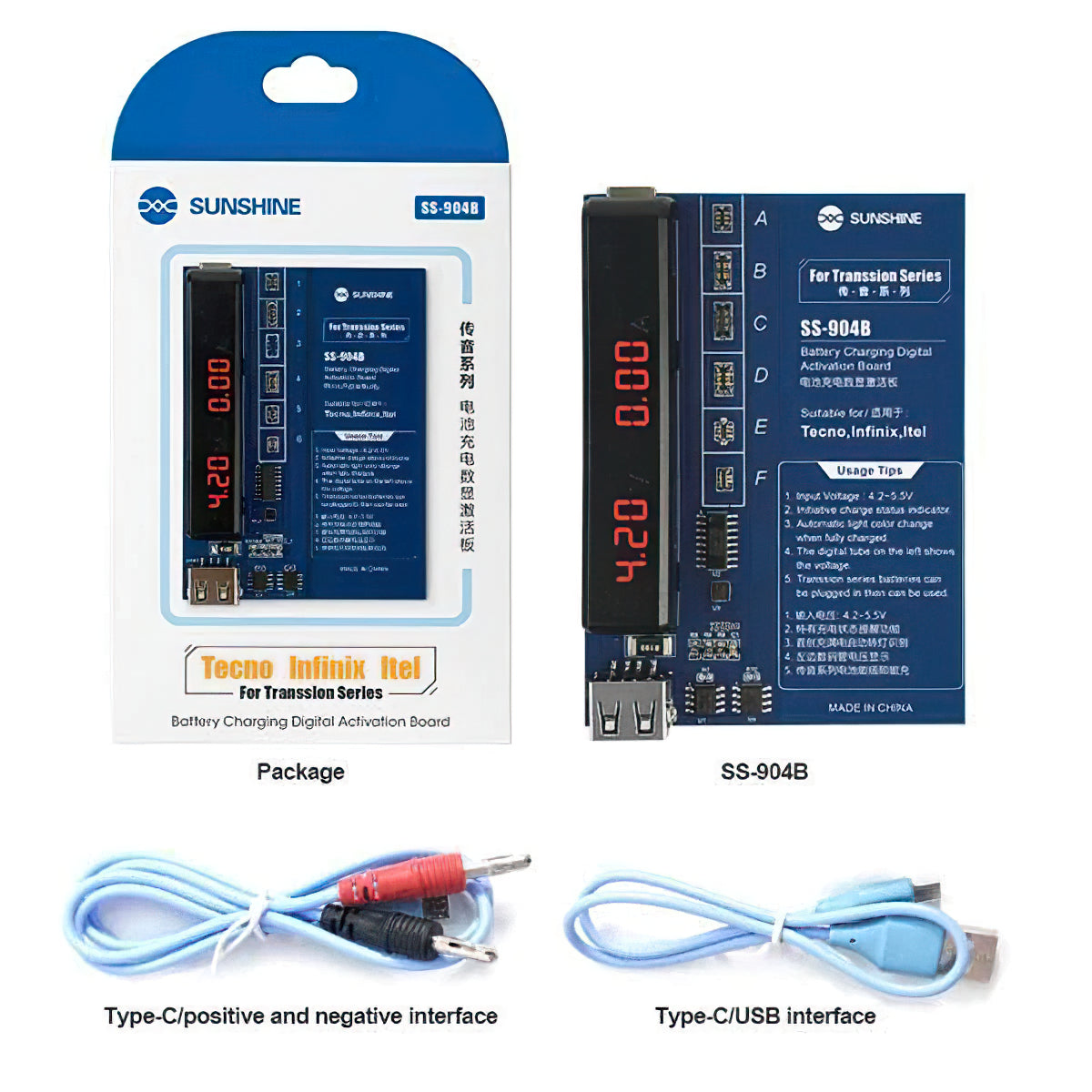 Carregador de Placa Sunshine SS-904B para TECNO / Infinix / Itel Series, 2 em 1