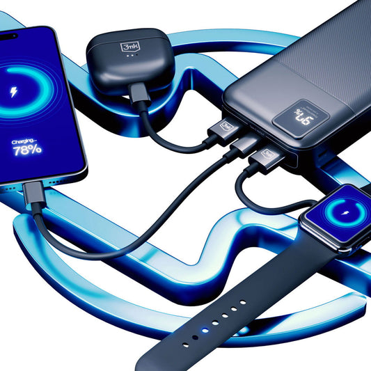 Bateria externa 3MK PowerHouse, 20000mAh, 22,5W, QC + PD, 1 x USB-A - 1 x USB-C, preto