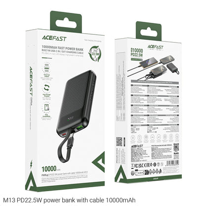 Bateria Externa Acefast M13, 10000mAh, 22.5W, QC + PD, 1 x USB-A - 2 x USB-C, Preta