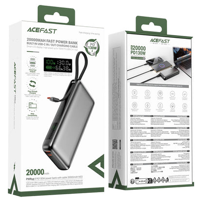 Bateria Externa Acefast M22, 20000mAh, 130W, QC + PD, 1 x USB-A - 2 x USB-C, Preta