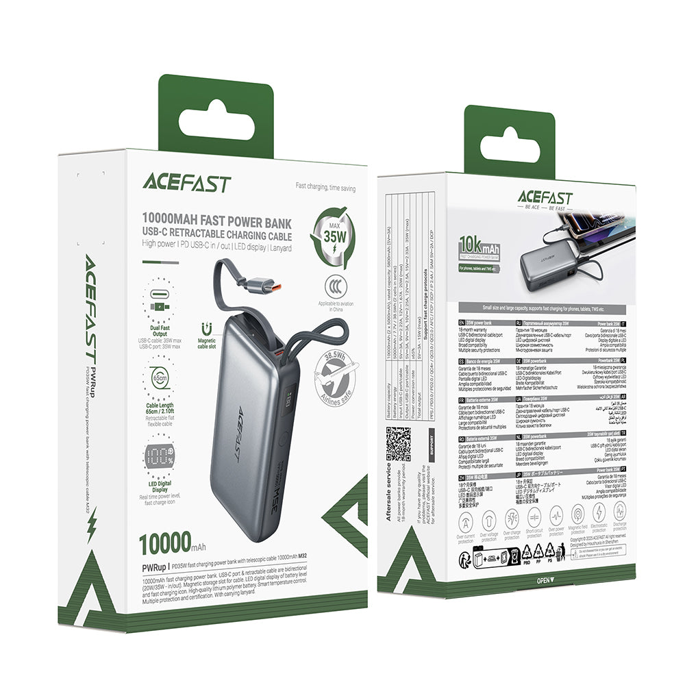 Bateria Externa Acefast M32, 10000mAh, 35W, PD, 2 x USB-C, Cinzento