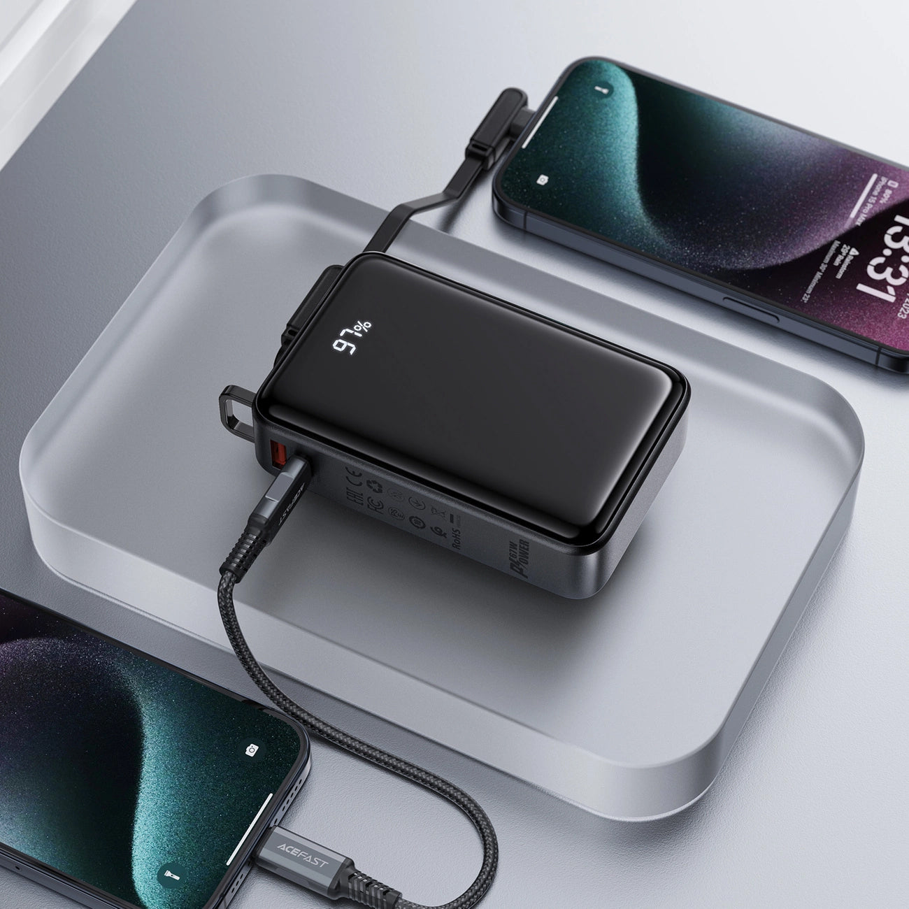 Bateria Externa Acefast M4, 20000mAh, 67W, PD, 1 x USB-A - 2 x USB-C, Preta