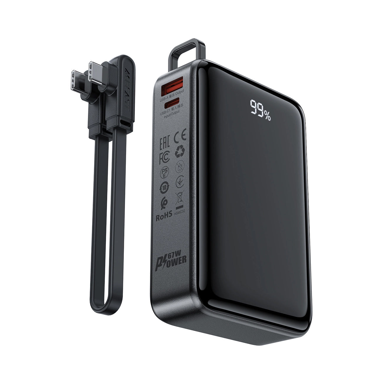 Bateria Externa Acefast M4, 20000mAh, 67W, PD, 1 x USB-A - 2 x USB-C, Preta
