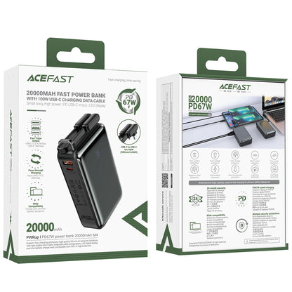Bateria Externa Acefast M4, 20000mAh, 67W, PD, 1 x USB-A - 2 x USB-C, Preta