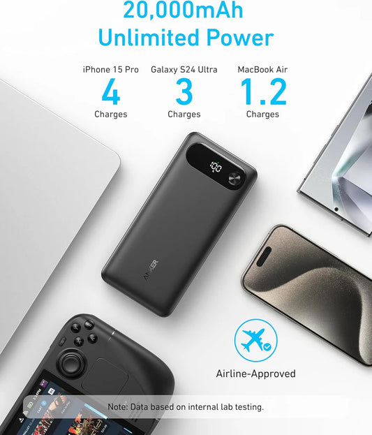 Bateria Externa Anker PowerCore, 20000mAh, 87W, QC + PD, 1 x USB-A - 2 x USB-C, Preta A1383H11