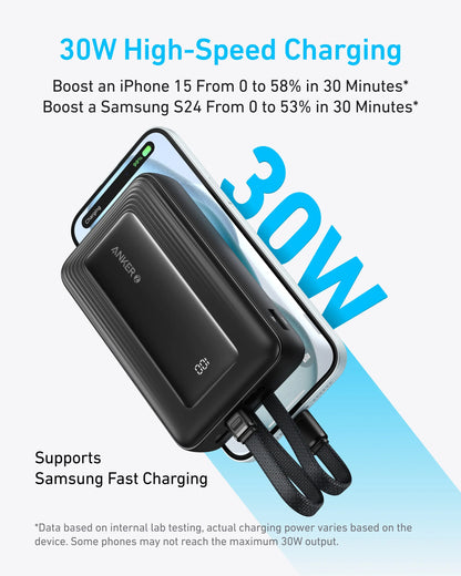 Bateria externa Anker PowerCore, 20000mAh, 30W, QC + PD, 1 x Lightning - 1 x USB-A - 2 x USB-C, preto A1681G11 