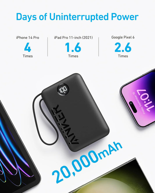 Bateria externa Anker PowerCore 335, 20000mAh, 22,5W, QC + PD, 1 x USB-A - 2 x USB-C, preto A1647G11