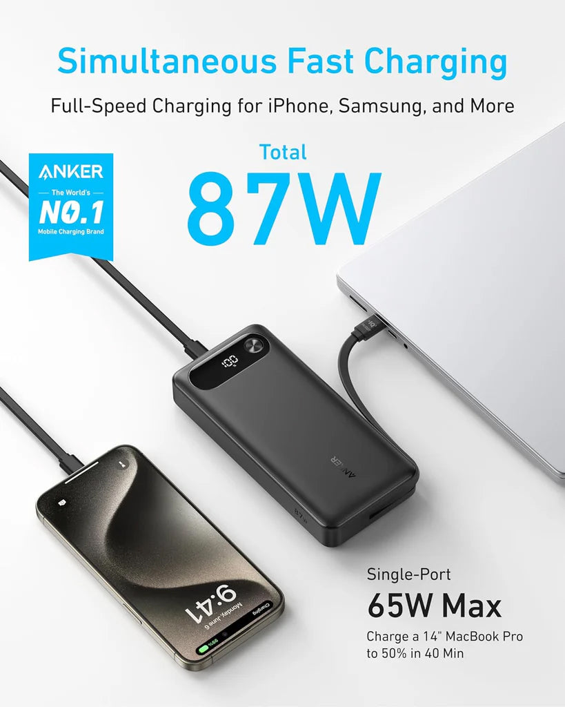 Bateria Externa Anker PowerCore, 20000mAh, 87W, QC + PD, 1 x USB-A - 2 x USB-C, Preta A1383H11